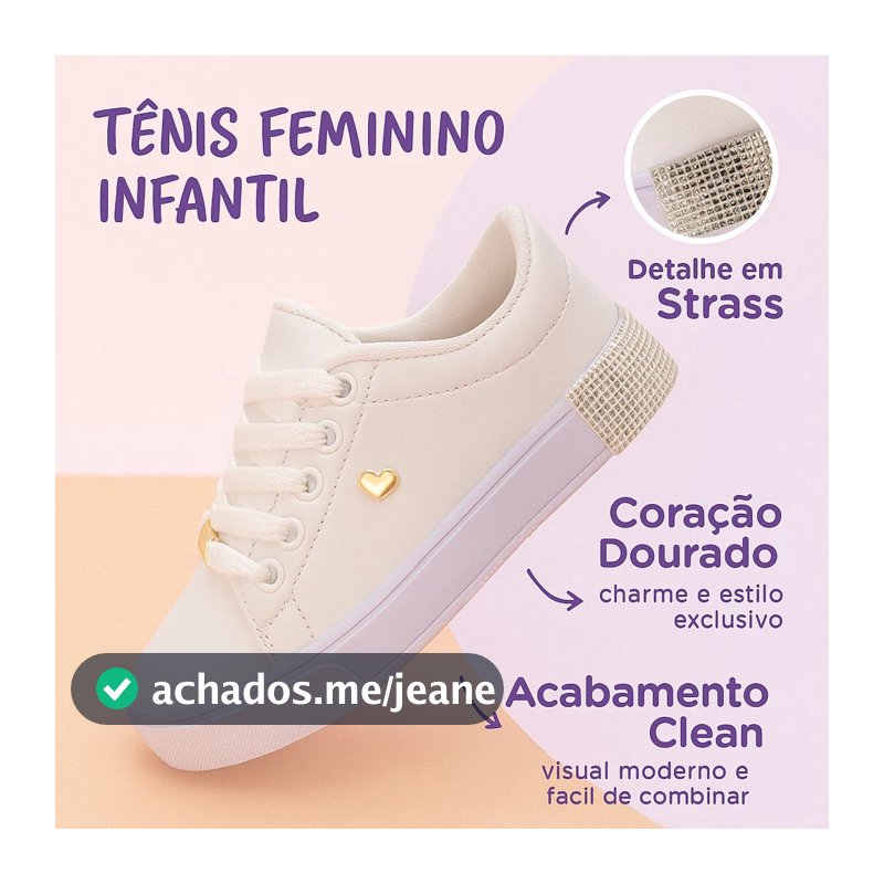 Tênis Infantil Menina Branco Casual | Confortável, Leve Com Detalhe De Coração 25 ao 36 | COMPRE JÁ!