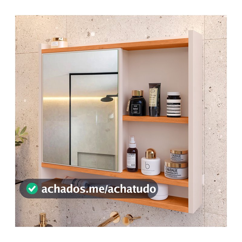 Armário Espelheira De Banheiro Aéreo com Porta, Nichos e Prateleira COMPACTO e Funcional p/ Parede