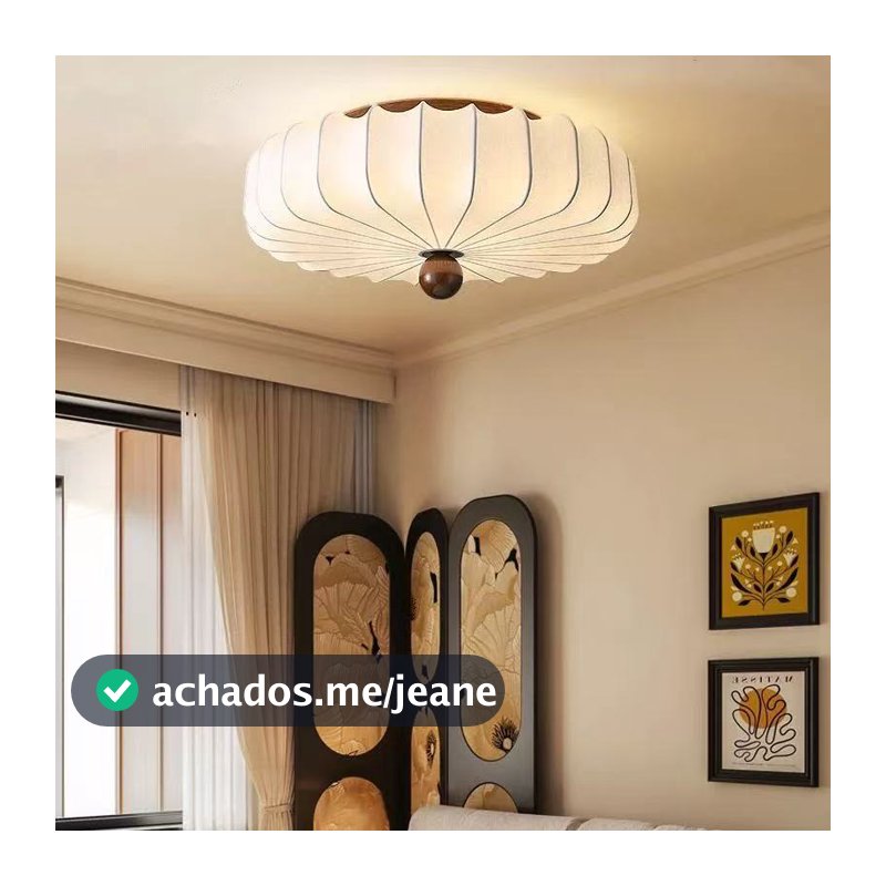 Luz De Teto Retrô De Madeira Semi-Recessada Com Abajur De Tecido, Lustre LED Redondo Criativo, Quarto, Sala De Estar