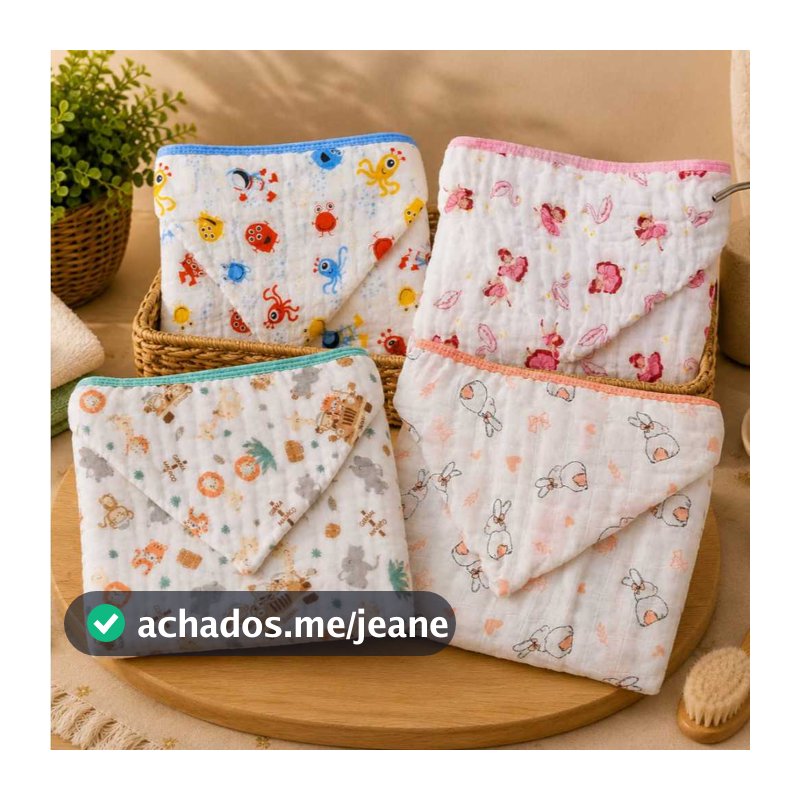 Toalha de Banho Infantil Grande Com Capuz 100% Algodão Macia Tecido de fralda 1,0m x 75cm