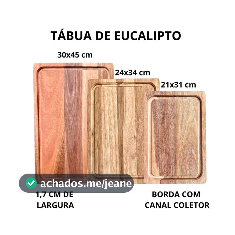 Tábua de Churrasco Corte de Carne Legumes Frutas em Madeira Eucalipto Grande Retangular