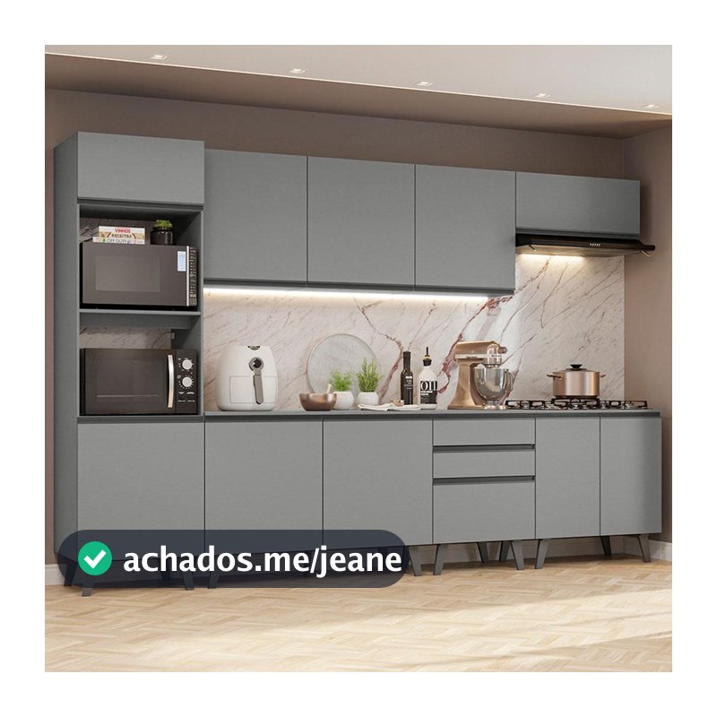 Armário de Cozinha Completa 320cm Cinza Nice Madesa 06