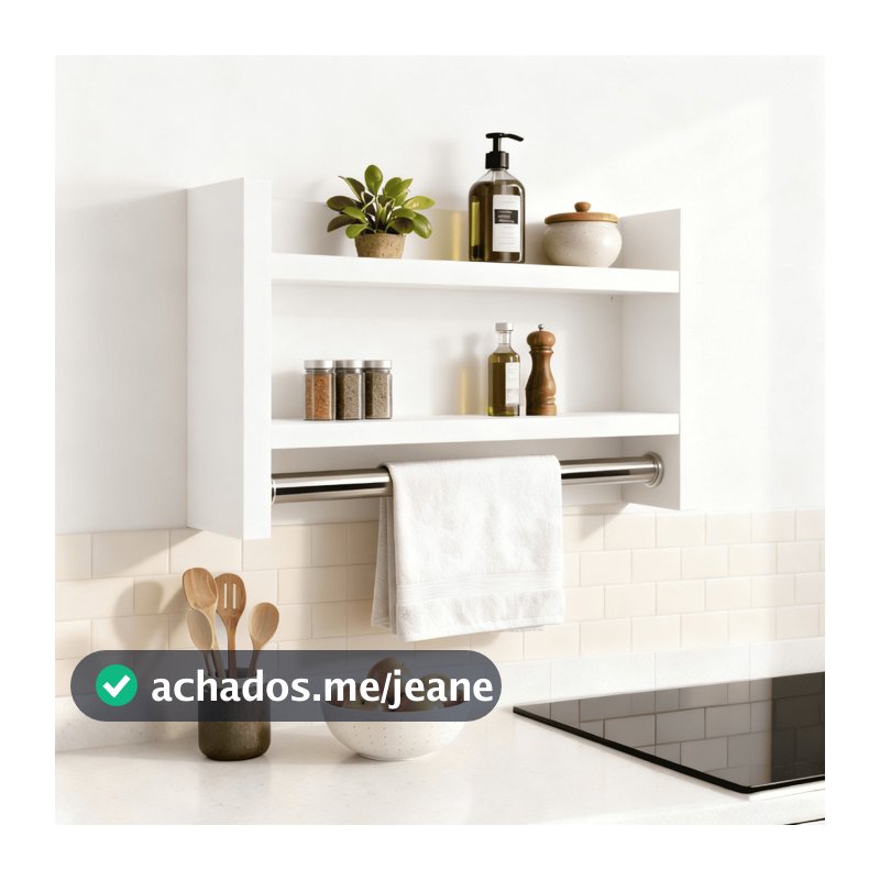 Nicho Porta Tempero Condimentos e Toalha com Prateleira Organizador Branco Preto Tubo Metal P/ Cozinha
