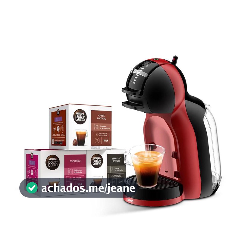 Kit Cafeteira Dolce Gusto Mini Me Vermelha e Preta + 30 cápsulas de café