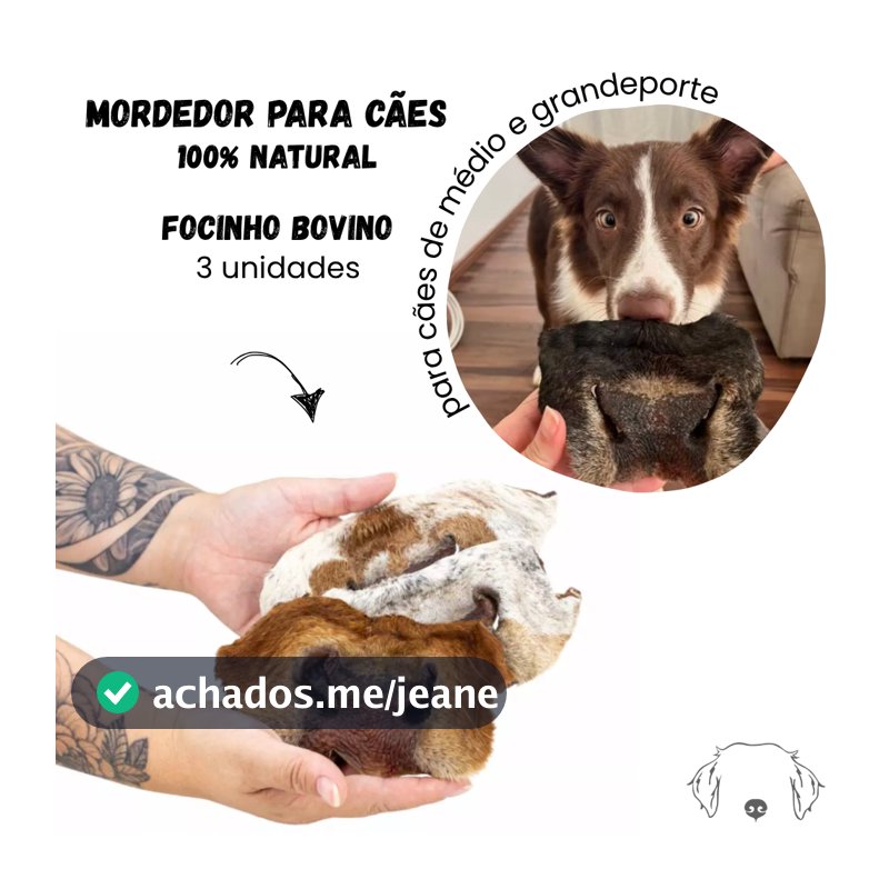 Focinho Bovino Mordedor Natural para Cães 3 unid - Paparico