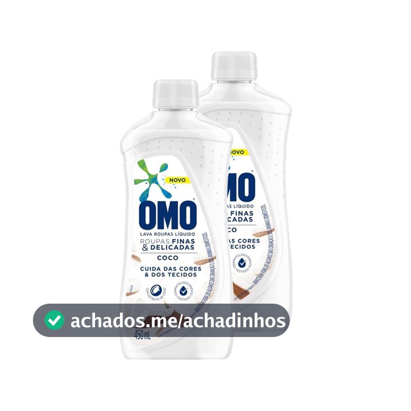 Kit 2 Lava-Roupas Omo Líquido Roupas Finas e Delicadas Coco com 450ml