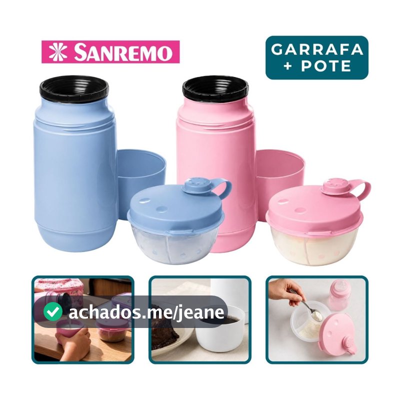 Kit Garrafa Térmica e Pote Leite em Pó Sanremo Viagem Passeio Bebê Infantil