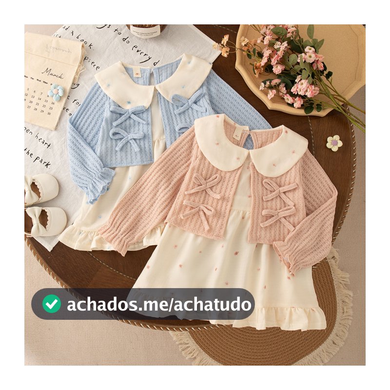 Primavera E Outono Novo Vestido De Menina Doce Arco Roupas Infantis (9 Meses A 4 Anos)