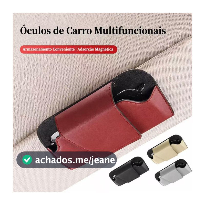 Porta Óculos Para Carro Couro Magnético - Clip Universal Quebra Sol Organizador Acessório Automotivo