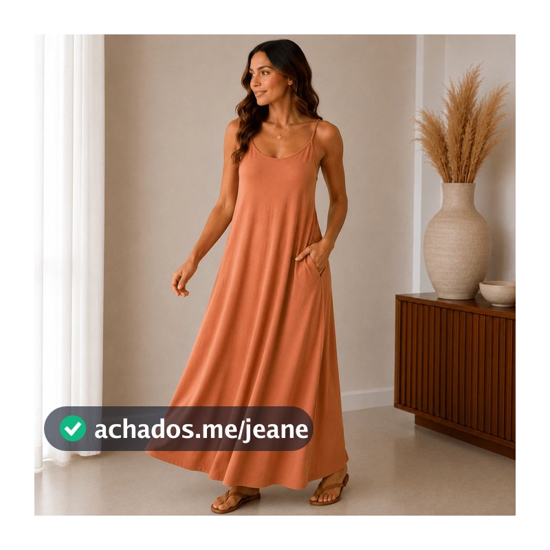 Vestido Longo Alcinha de Viscolycra Feminino Com Bolsos Casual Confortável Soltinho Estiloso
