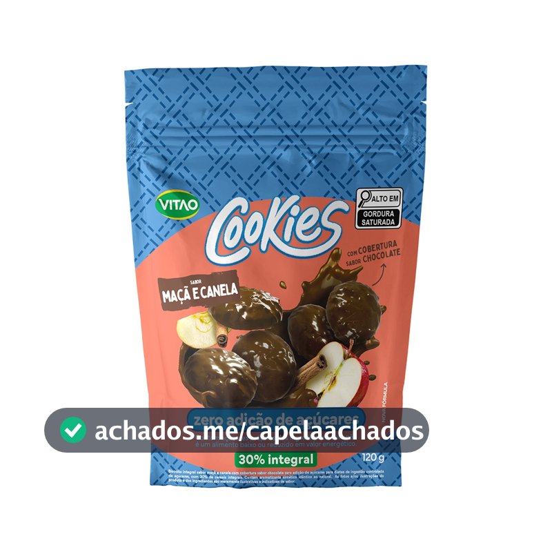 Cookies Maçã e Canela Coberto Zero Açúcar Vitao 120 g - Integral