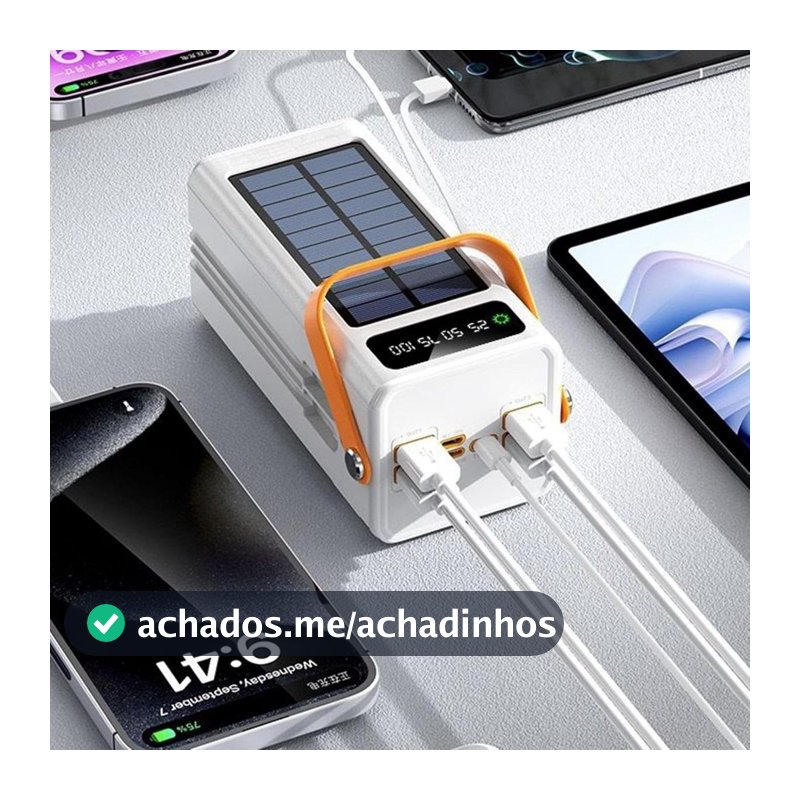 Power Bank Solar 50000mAh 2 em 1 – Com Cabo Incluso para Carregamento Prático