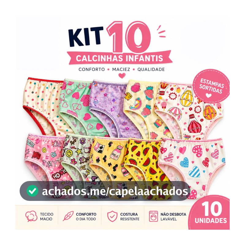10 Calcinhas Infantil Menina Moça Confortáveis Forro de Algodão Dia a Dia Promoção