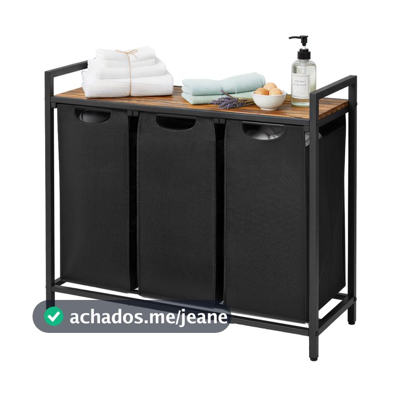 SONGMICS Cesto de roupa suja triplo com sacos removíveis, prateleira metálica, 3×40L, Branco Creme e Branco Nuvem