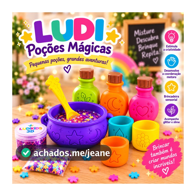 Kit Poções Mágicas Infantil Sensorial com Slime e Glitter – Brinquedo Criativo Lúdico