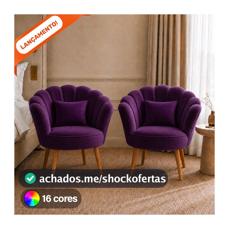 Kit 2 Poltronas Decorativas Para Sala Pé Palito Lotus Suede Aninha Poltronas
