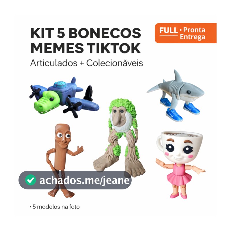 Kit com Bonecos de Memes Articulados, Tung Tung Sahur, Patapim, Bailarina Cappucino, Crocodilo Avião - Brainrot