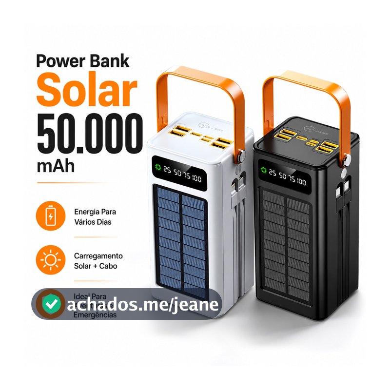 Power Bank Solar 50000mAh Com 4 USB E Carregamento Rápido Para Viagem