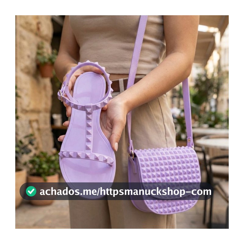 Kit Sandália Feminina + Bolsa Adulto Blogueira Moda Rasteirinha Confortável Leve