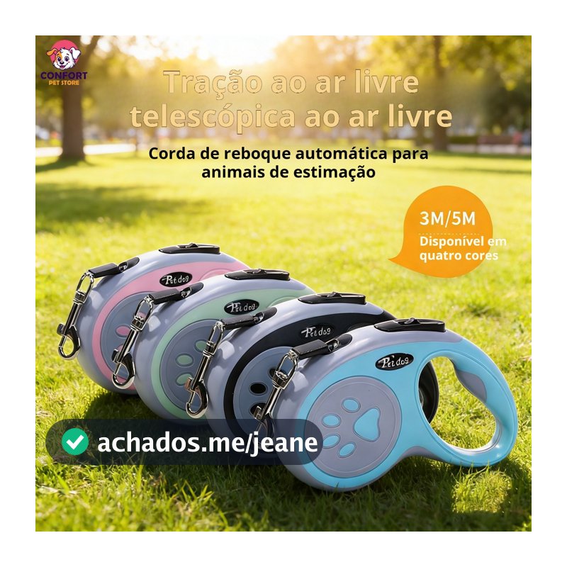 Guia retrátil de 3 m/5 m com botão de controle ajustável, guia para cães/guia de passeio - modelo premium