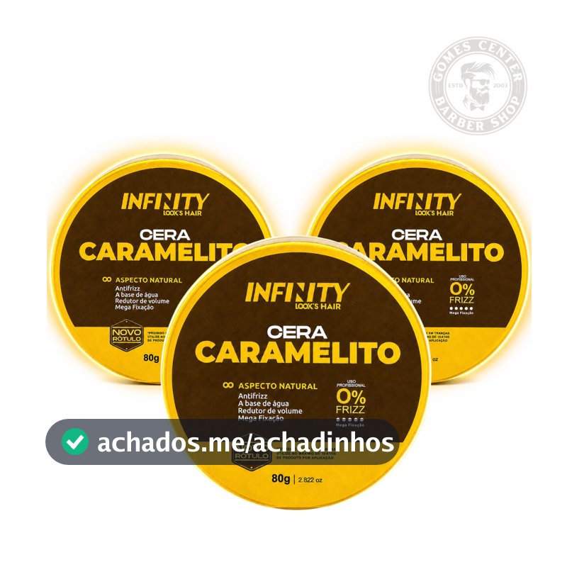 Pomadas Cera Caramelito 80g Infinity Looks - Modela Com Alta Fixação e Hidrata os Fios Antifriz Penteados Fox