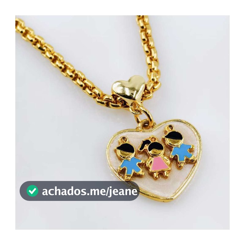 Colar Elo Português Pingente Filhos Moda Tendência Ouro 18k.