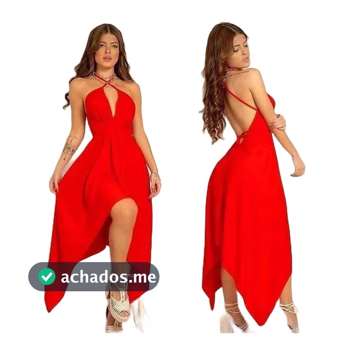 Vestido Feminino Midi Envelope Alcinha Soltinho Costa Nua Com Varias Amarrações