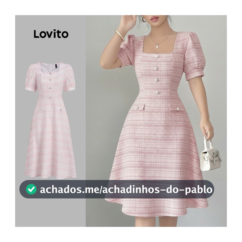 Lovito Vestido Elegante com Botões Frente Rosa para Primavera/verão para mulheres LK4EDD740