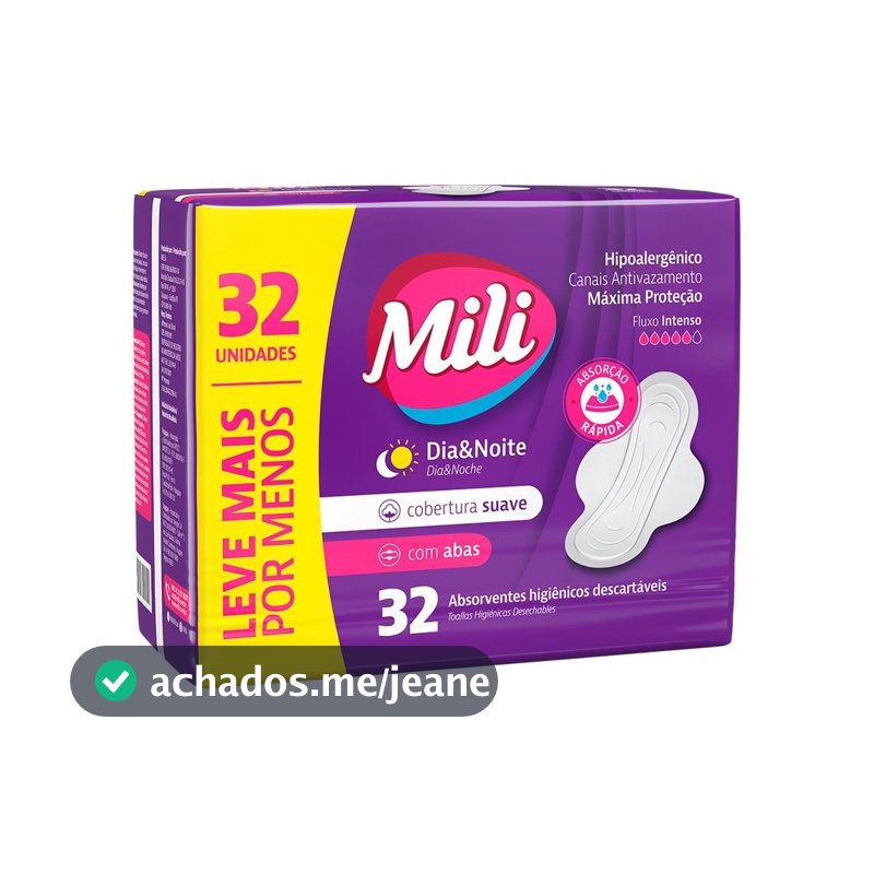 Absorvente Mili Dia E Noite C/32 Suave C/Abas Especial