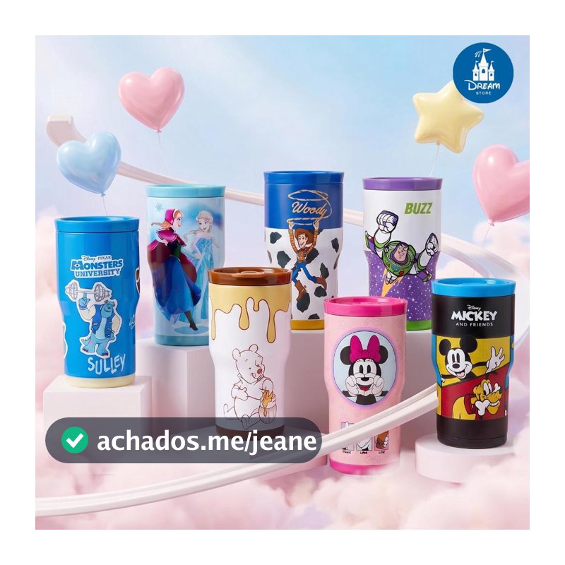 Copos Térmicos 532ML Inox Resistente com Canudo - Bebidas Quentes ou Frias Original Disney
