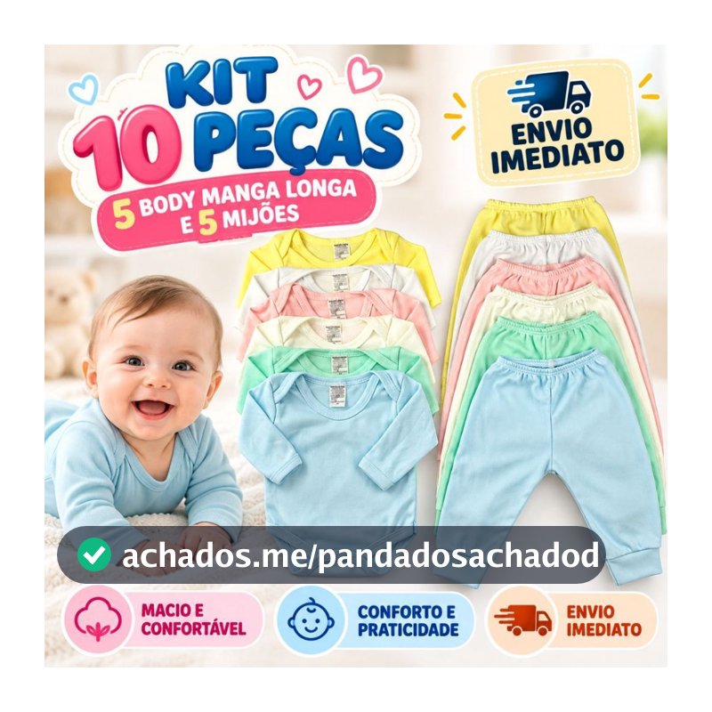 Kit 10 Peças - Conjunto Body Manga Longa + Calça Lisa Bebê