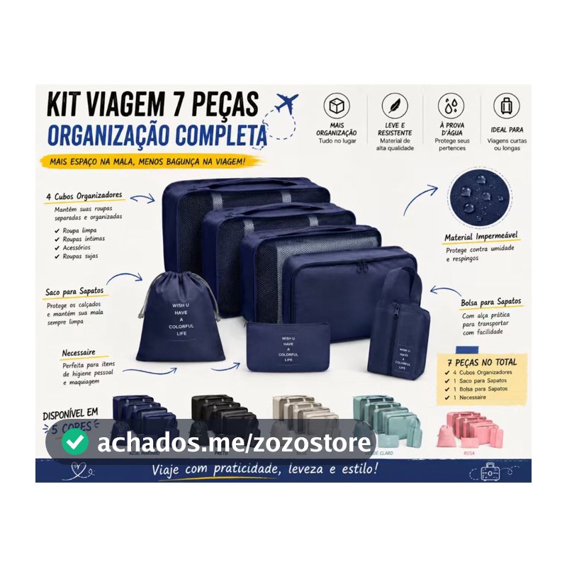 Kit 7/8/9/10 Pecas Bolsa Organizadoras Para Mala Roupas Bagagem Viagem