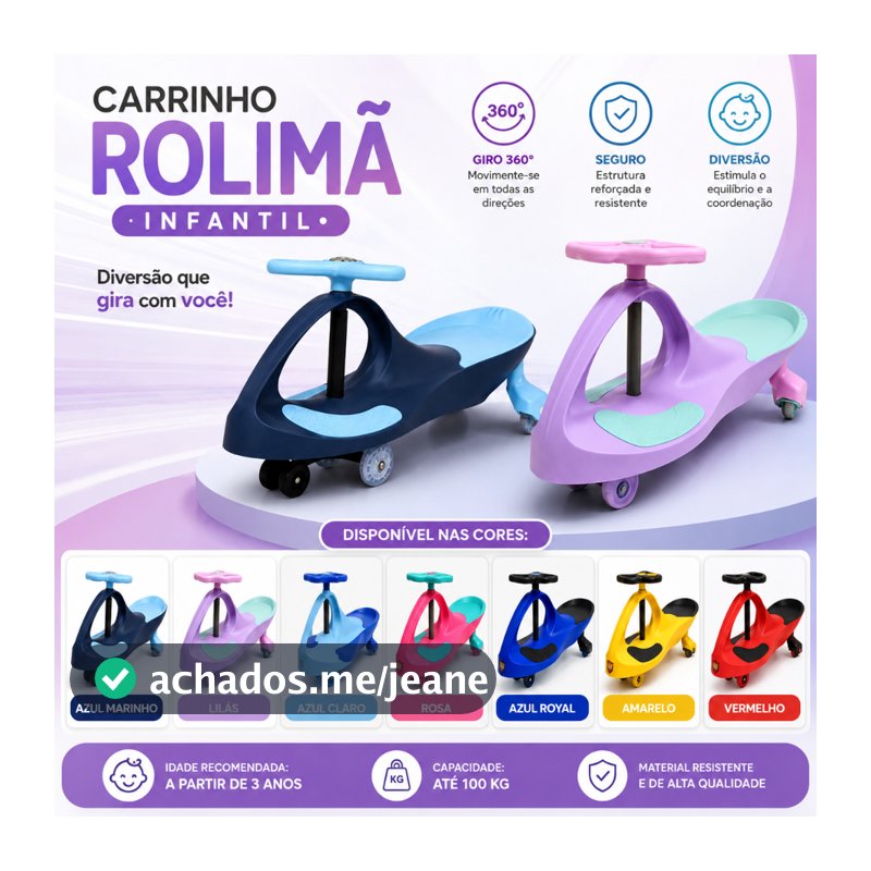 Carrinho Infantil Rolimã Super-Car Volante Giratório Suporta 100Kg Menina e Menino Passeio UNITOYS