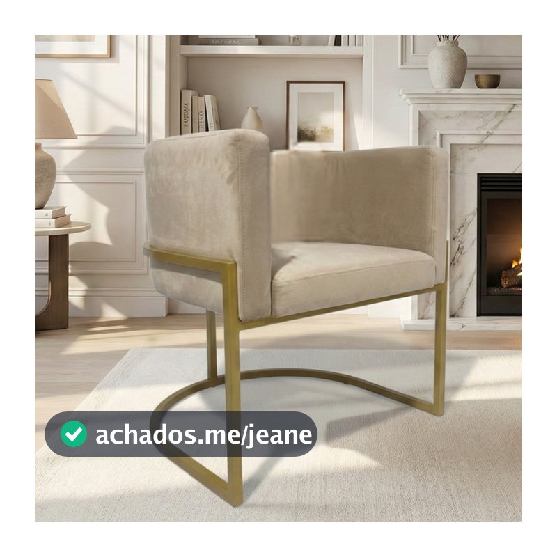 Poltrona Luna  Decorativa Base de Ferro Dourada Conforto Diversos Ambientes