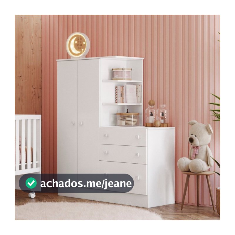 Guarda-Roupa com Cômoda 3 Gavetas Doce Sonho Branco Branco