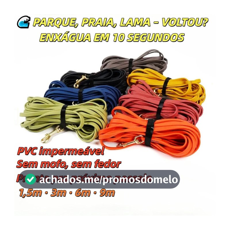 Guia Impermeável para Cães 1,5m a 9m – Náilon Revestido, Metal Giratório 360°