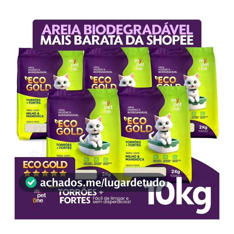 Kit 5 Areia Biodegradável Gatos Bio Gold Fina MyPetOne - 10Kg