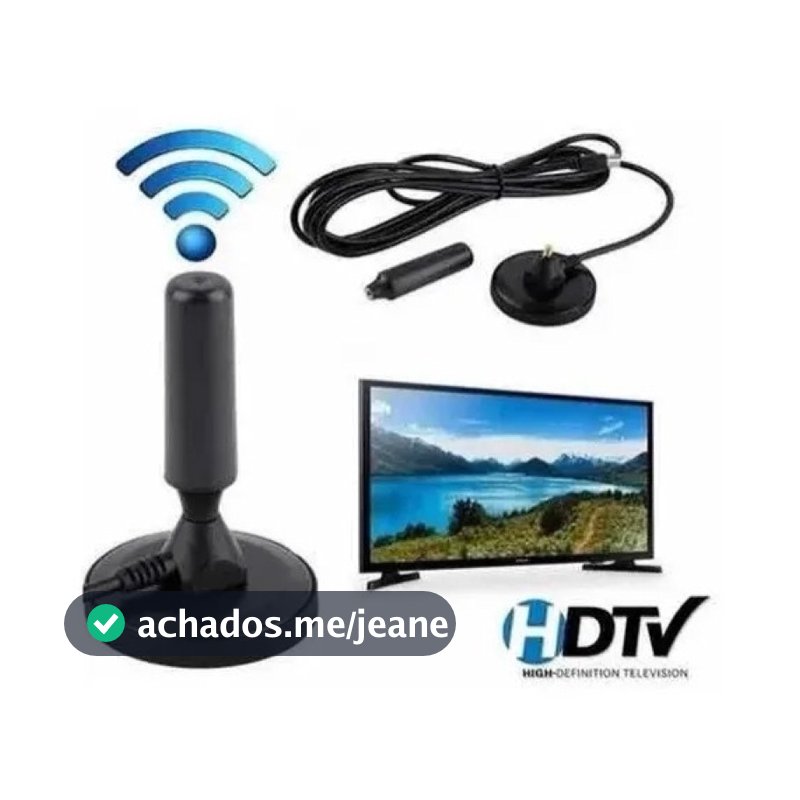 Antena Digital Amplificada Interna e Externa 5 Metros Base Imã Prova d'água 4DBI HDTV/UHF/VHF