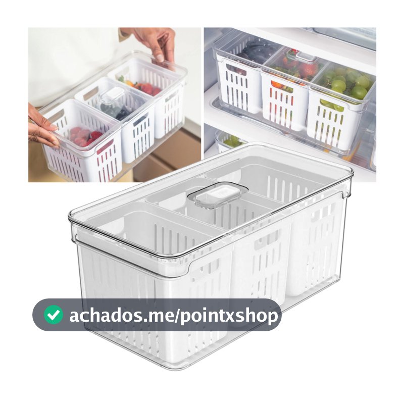 Organizador de Geladeira 5L Acrílico Com 3 Cestos para Alimentos Vegetais Cozinha Natural Ou