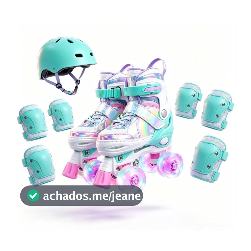 Patins Infantil 4 Rodas ARCO IRIS Com Luz De Led Top Patins Com Kit Proteção e Sem Kit Proteção Menina Menino