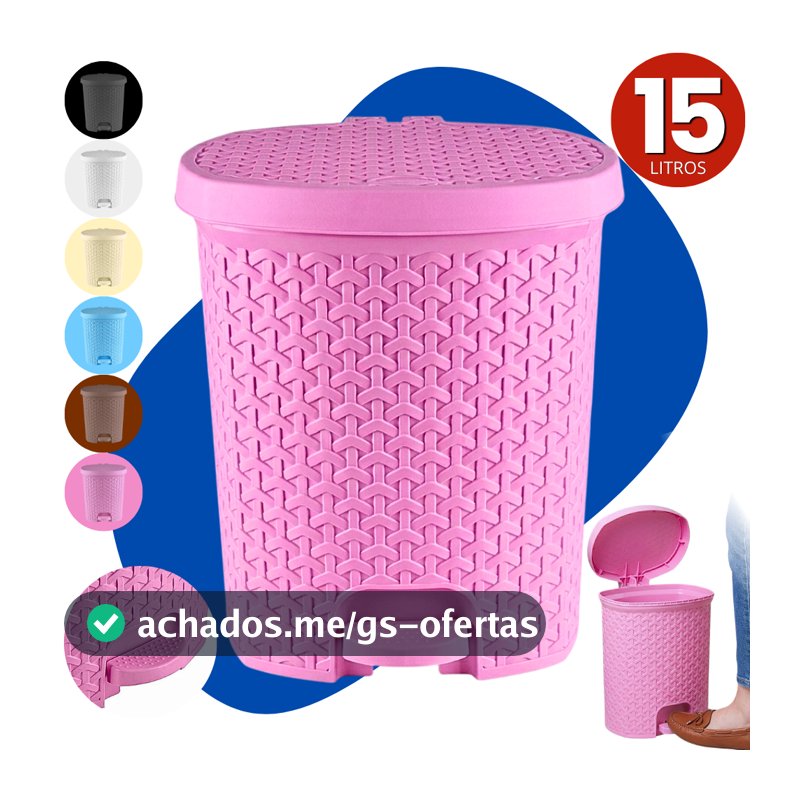 Lixeira Pedal Grande Cesto de Lixo 15 Litros Rattan Banheiro Escritório Cozinha Quarto