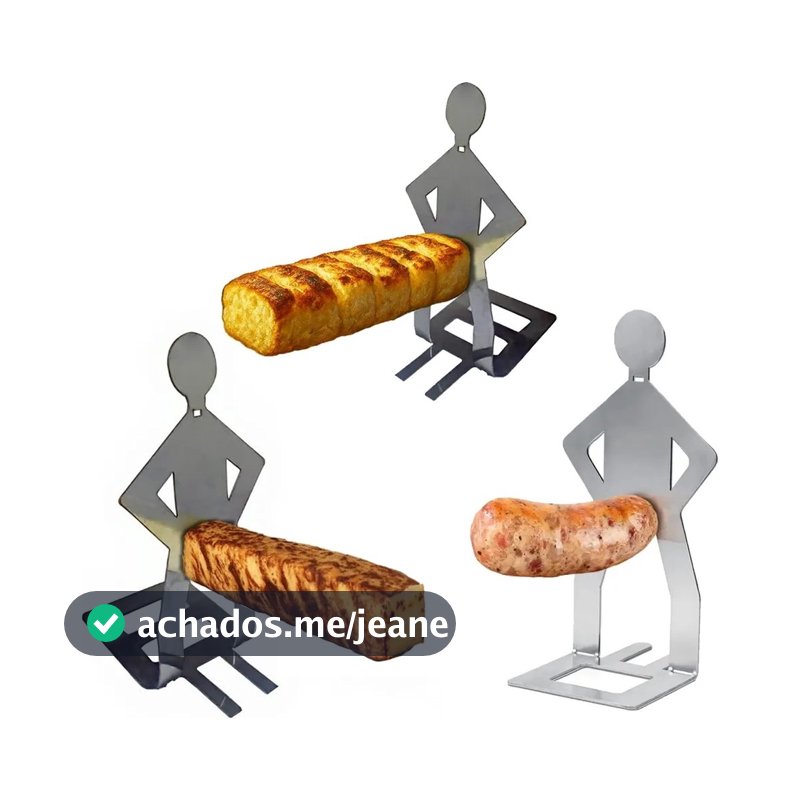 Espeto de Aço Inox Divertido para Linguiça Queijo Coalho e Pão de Alho no Churrasco