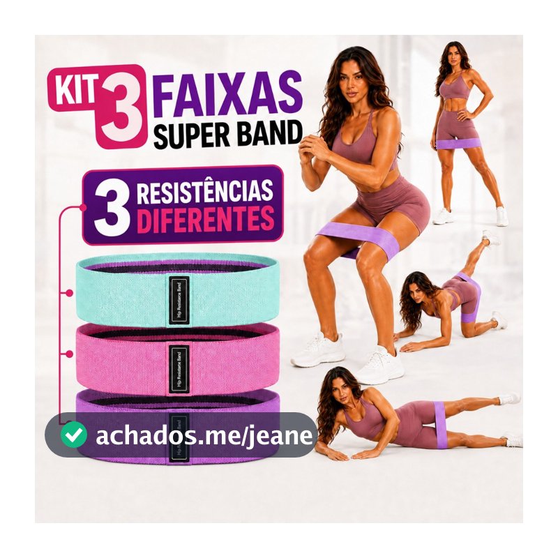 Superband Fitness Kit 3 Faixas Elásticas Tecido Pernas Glúteos Academia Pilates Resistência