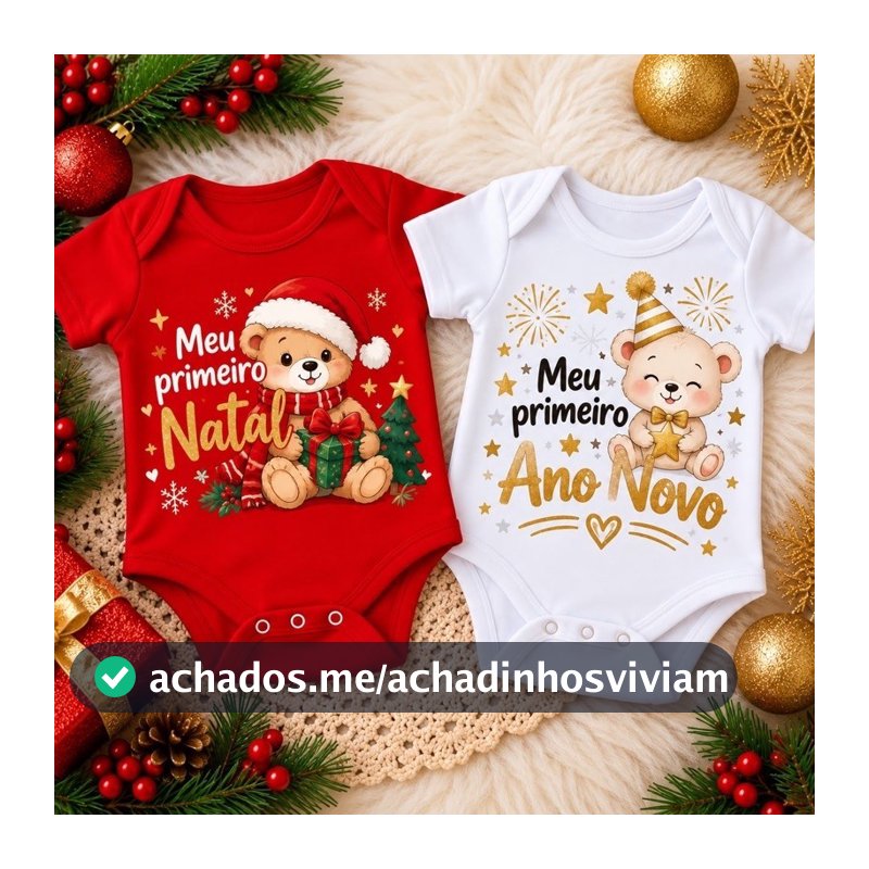 Kit 2 Body Bebê Meu Primeiro Natal e Ano Novo Infantil