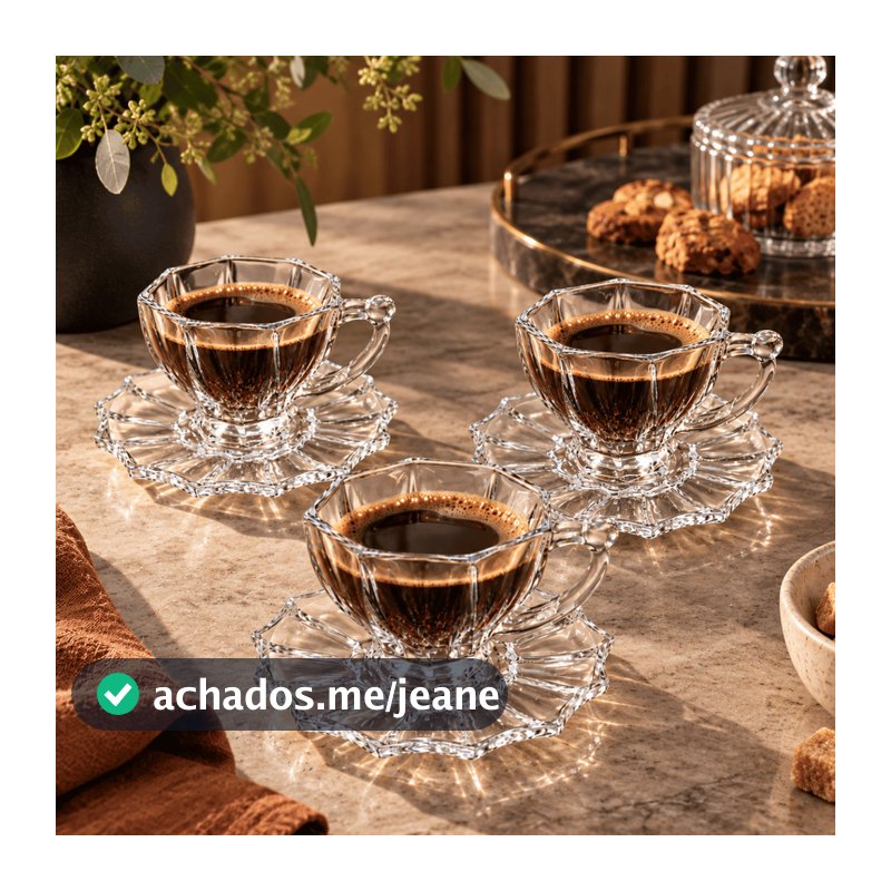 Jogo de Xicara COM PIRES 6 Peças Vidro Clear Twist 180ml Café Chá Louça