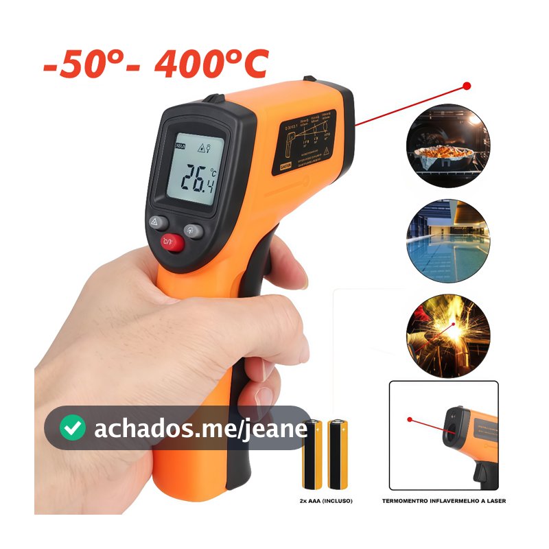 Termômetro Industrial Digital Infravermelho Cozinha Laser Medição Temperatura Industrial -55º- 400ºc