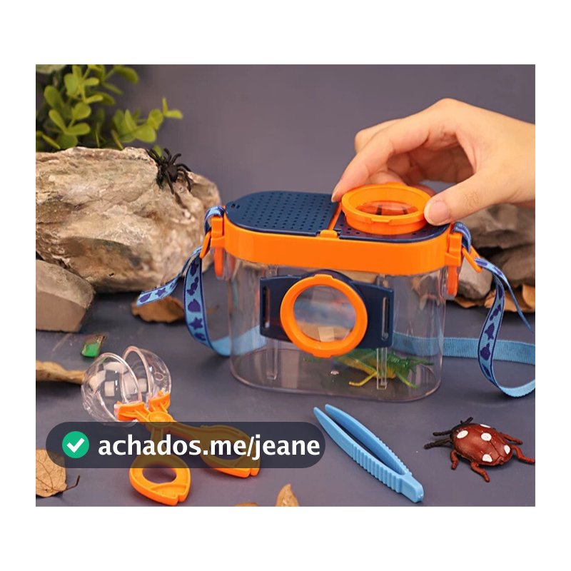 Observador de Insetos com Pegador Pinça e Recipiente com lente Ampliadora 5x 8x