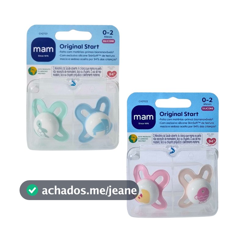 Kit 2 Chupeta MAM 0-2 Meses Start Bico Silicone Bebê Infantil Recém Nascido Rosa Azul Caixinha Recém Nascido