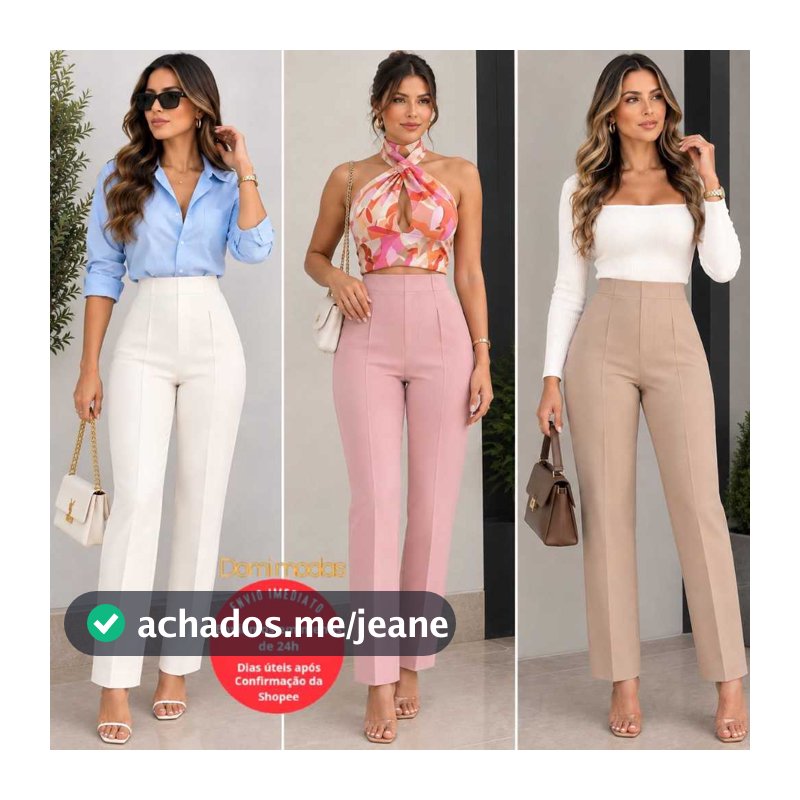 Domi Modas Calça Alfaiataria Feminina Cintura Alta LaNçamento Moda ZR 020