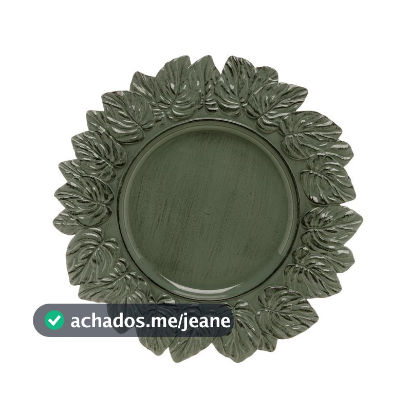 Sousplat Lyor Garden Leaf Verde 35cm Plástico para Mesa Posta Prato Jantar Decoração Elegante Proteção de Mesa e Receber